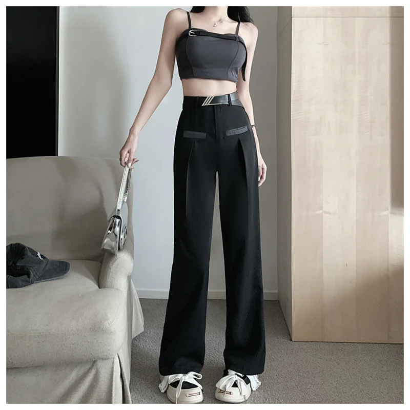 Summer Women's Blazer LONG Pants Featured High Waist Slim Flat Loose Versatile Temperament Floor Mopping Wide Leg Blazer Pants