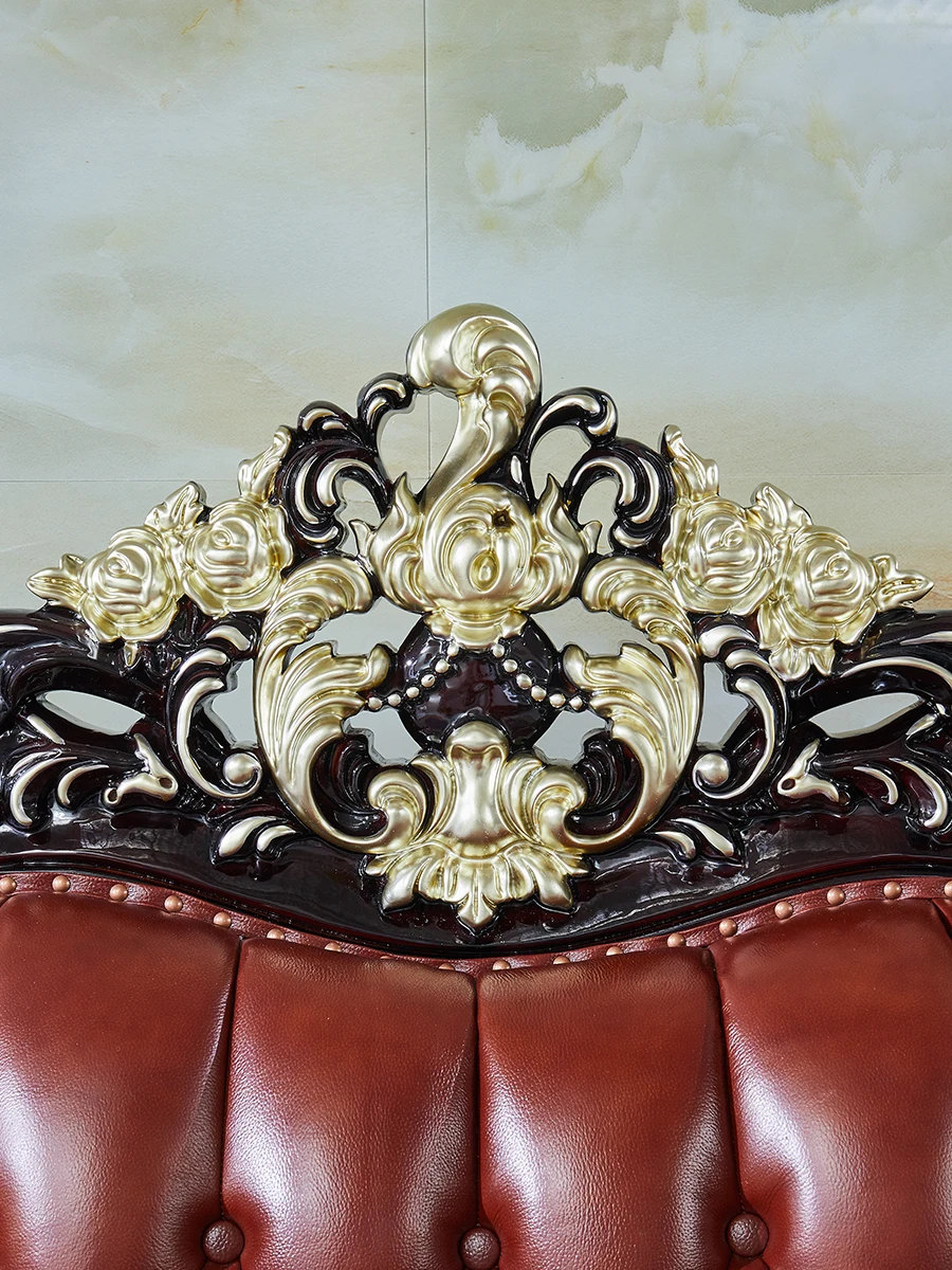 European sofa combination 124 Neoclassical ebony full solid wood double-sided carved leather sofa