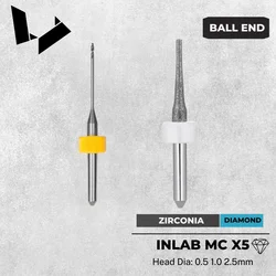 Dental Laboratory Cad Cam Zirconia Milling Tools 0.5 1.0 2.5mm Diamond Coated Burs for Sirona inLab MC X5 Milling Machine