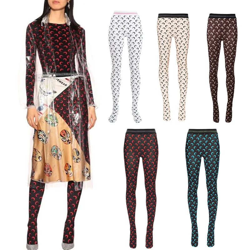 

Moon Print Slim Fit Base Layer Pants Autumn Outdoor High Waist ark Finet Leggings Spor Seven/Nine Length Trousers