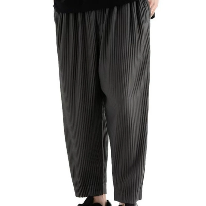 ISSEY 2026 New Arrival Japan Miyake Style Pleated Classic Minimalist Loose Casual Harem Pants Tapered Cropped Pants for Men