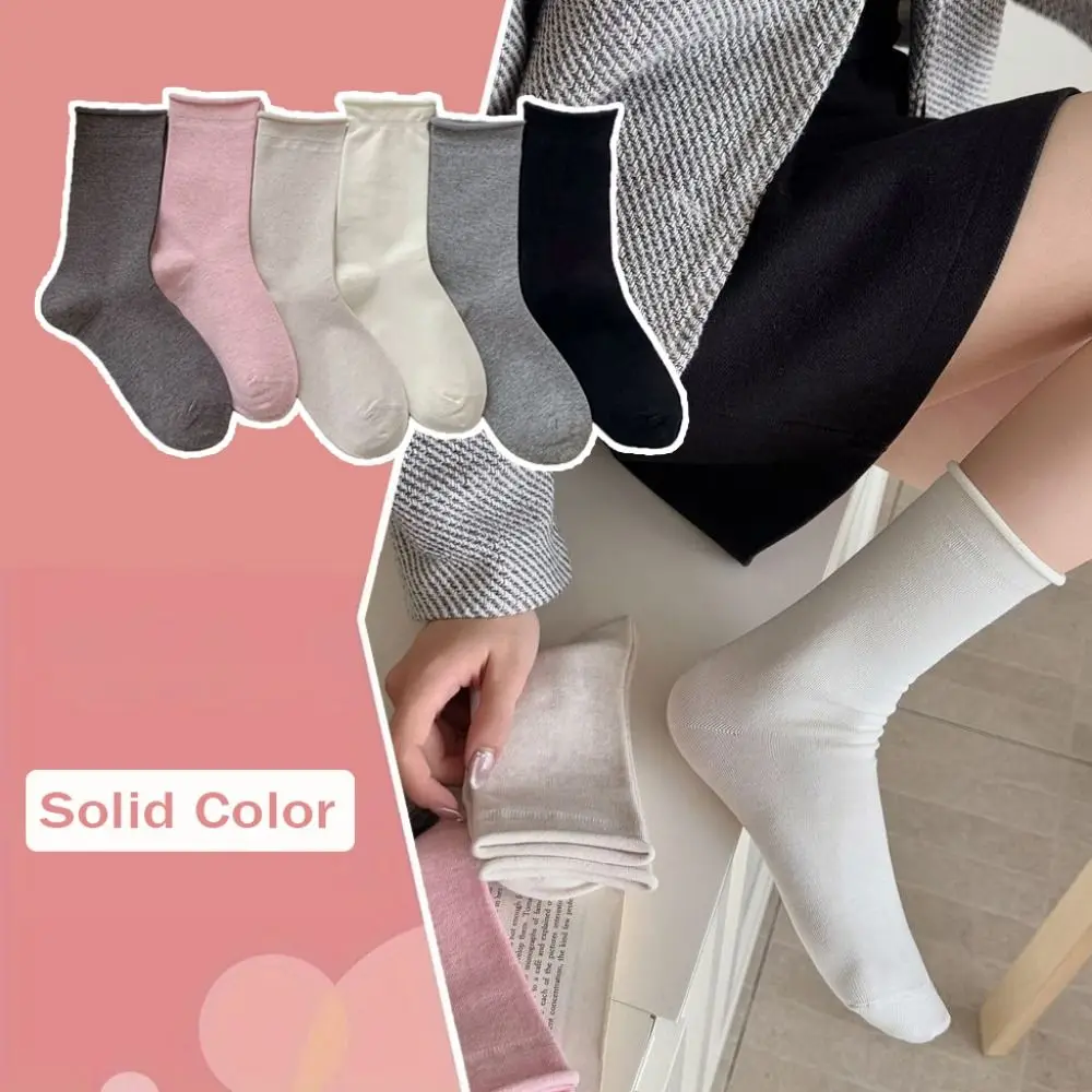 

6Pairs Casual Solid Color Cotton Socks Breathable Soft Cozy Simple Plain Socks Moisture-Wicking Middle Tube Socks Daily