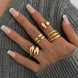 DIEZI 4pcs/set New Hip Hop Metal Finger Rings For Women Girls Men Punk Gold Silver Color Geometric Knuckle Joint Ring Jewelry