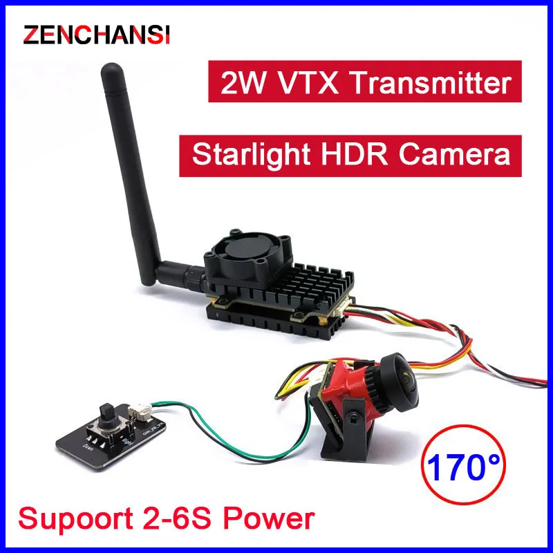 

Long Range 5.8Ghz 48CH 2000mW VTX transmitter with 1/1.8 ''Starlight HDR OSD 1200TVL fpv camera 1.66mm Lens for RC Playing Parts