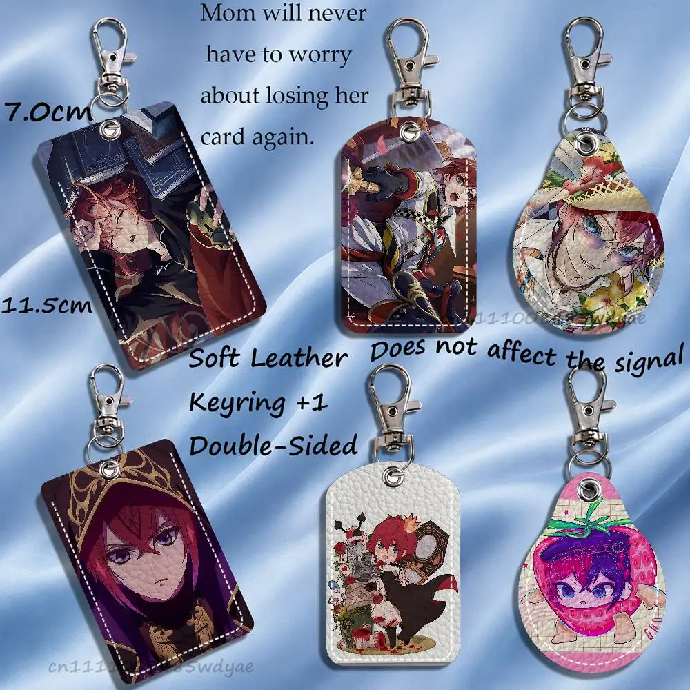 R-RiddleS R-Rosehearts Card Case Leather Card Holder Keychain Key Ring Transportation Card Case