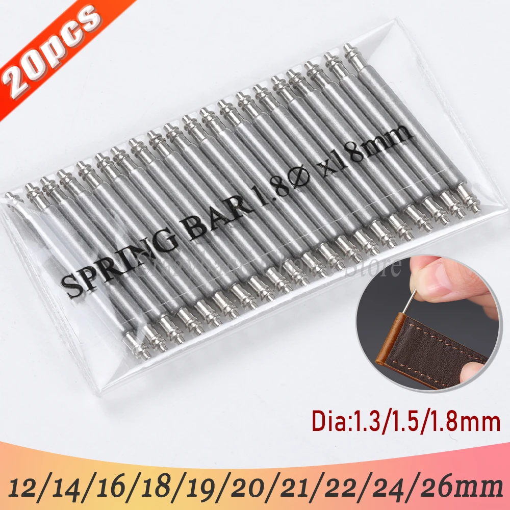 20 Stück Federstege mit 1,8 mm Durchmesser für Seiko Uhrengehäuse 16mm 18mm 20mm 22mm 24mm Universelle Uhrenarmband-Stifte