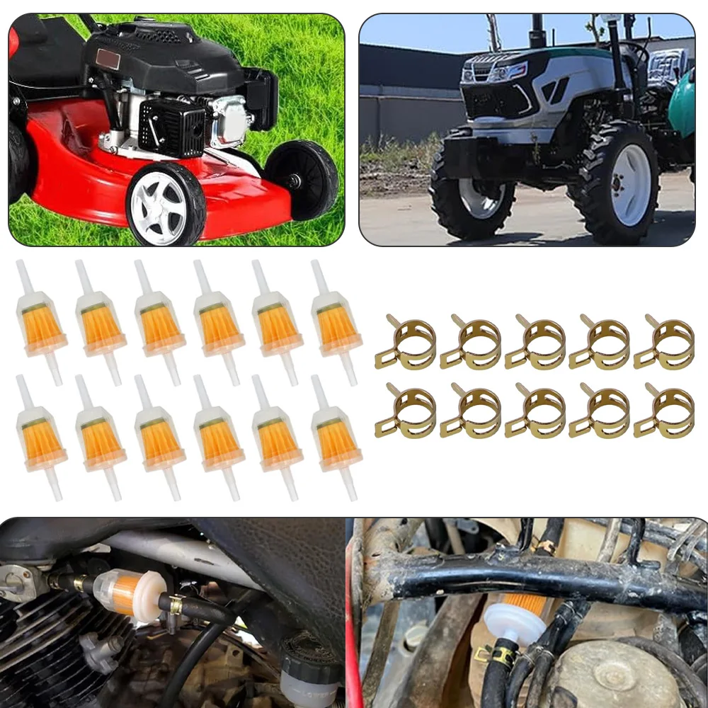 For Kohler John Deere Kawasaki 12Pcs Inline Fuel Filter Set Small Engine Lawnmower Plastic Filter with 10mm Clamps