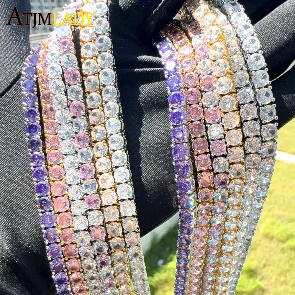 Pink White Iced Out 5A CZ 5mm Tennis Chain Necklace Two Tone Color Women Fashion Choker Bling Cubic Zirconia Hip Hop Jewelry