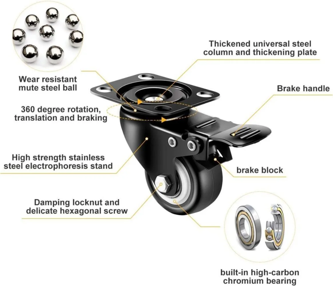 4 قطعة Schwerlastrollen فور موبل 50 مللي متر 200 كجم Transportrollen Lenkrollen Mit Bremse PVC-Kuststoff Stummschamiento Schreibtisch #6