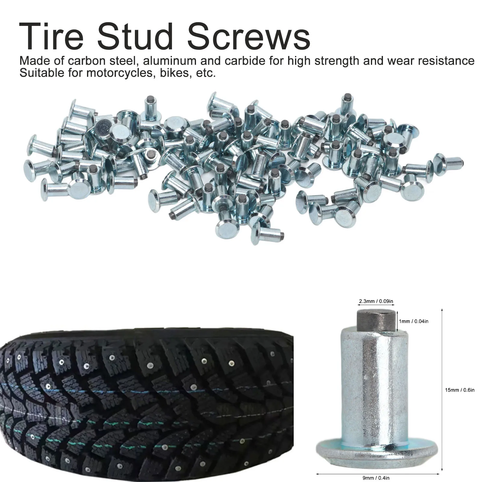 100 Pcs Bike Universal Tire Studs Skidproof High Strength Wearproof Car Wheel Tyre Stud Screws for Scooters motorcycles