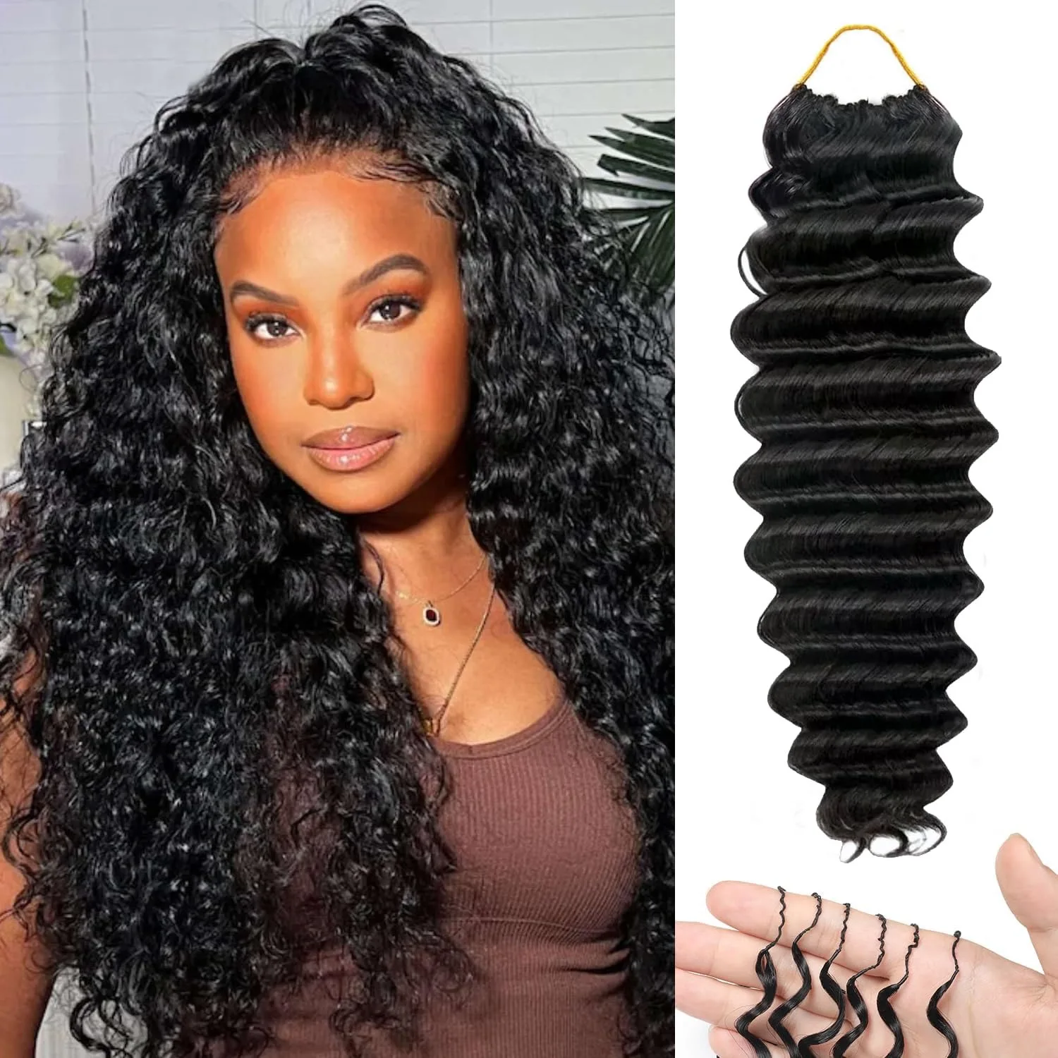 Deep Wave Feather Crochet Human Hair Knotless Crochet Human Raw Hair 100% Human Hair Natura Black For Woman