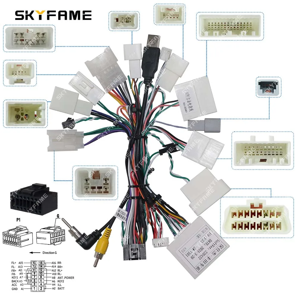 Skyfame อะแดปเตอร์สายไฟสำหรับรถยนต์16pin ถอดรหัสกล่อง CANbus วิทยุแอนดรอยด์สายไฟสำหรับโตโยต้า Alphard 20ซีรีส์ต่ำ