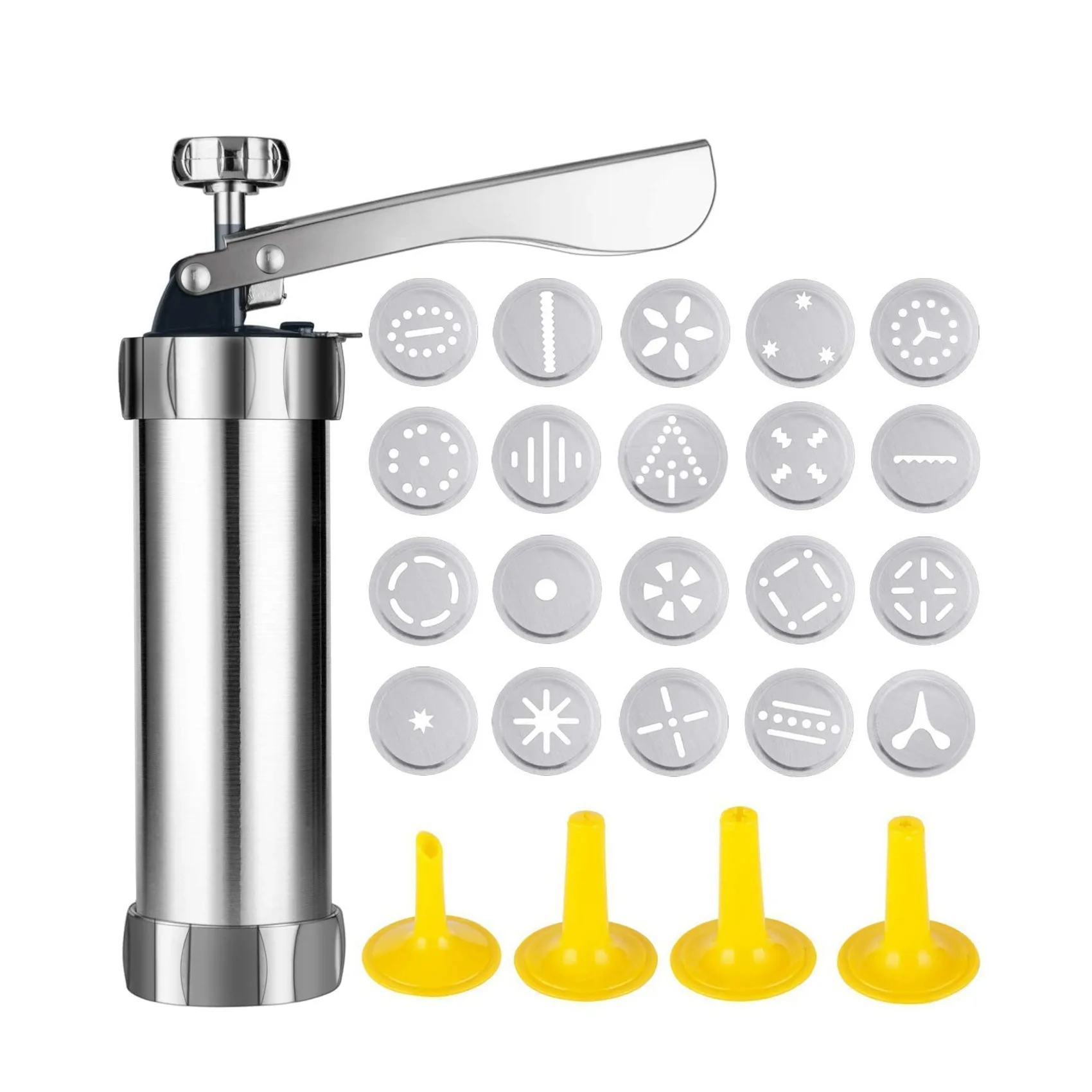 Cookie Press Stainless Steel Spritz Cookie Press Icing Kit with 20 Cookie Mold Discs and 4 Piping Nozzle for DIY Biscuit