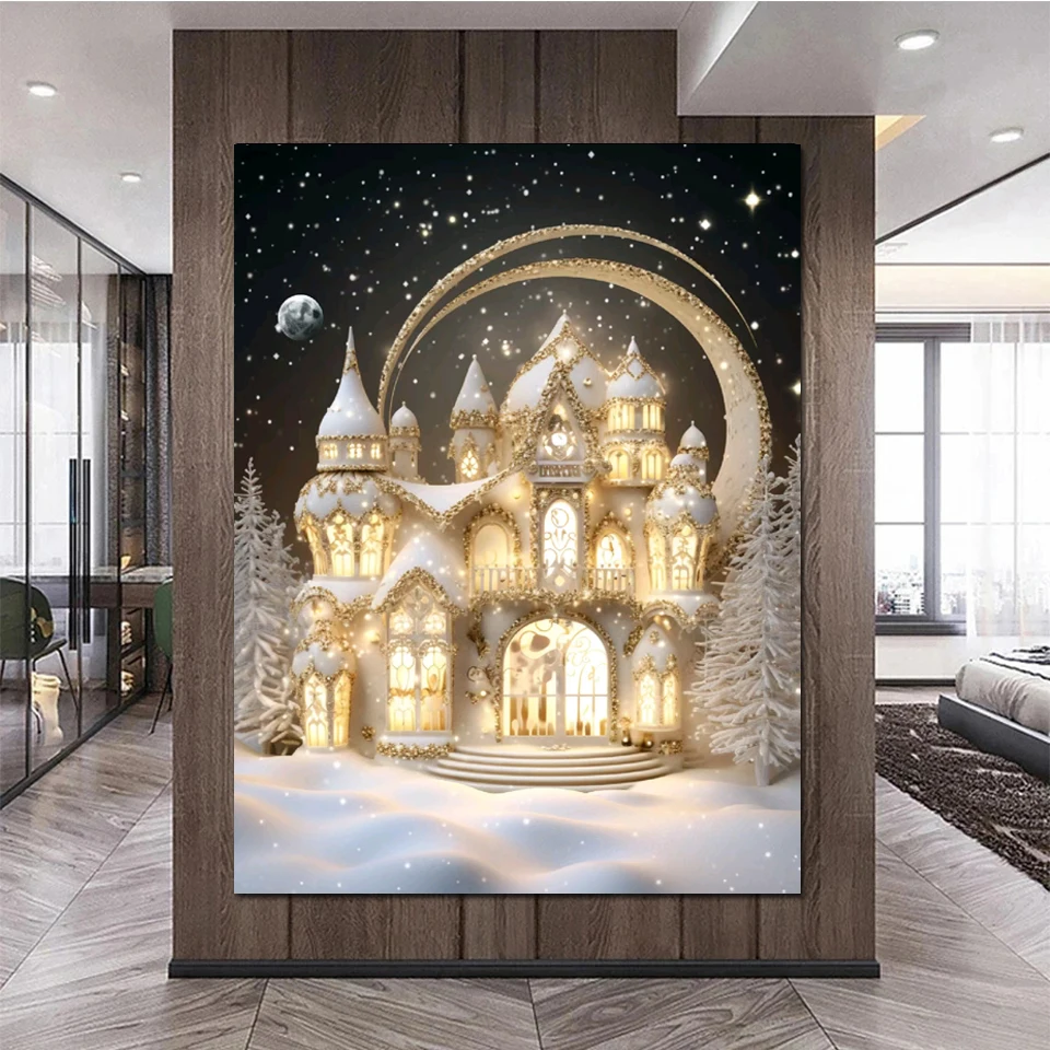 5D Diy Diamond Painting New Full Square Round Dream Castle Diamond Embroidery Mosaic Fantasy Moon Landscape Christmas Home Decor