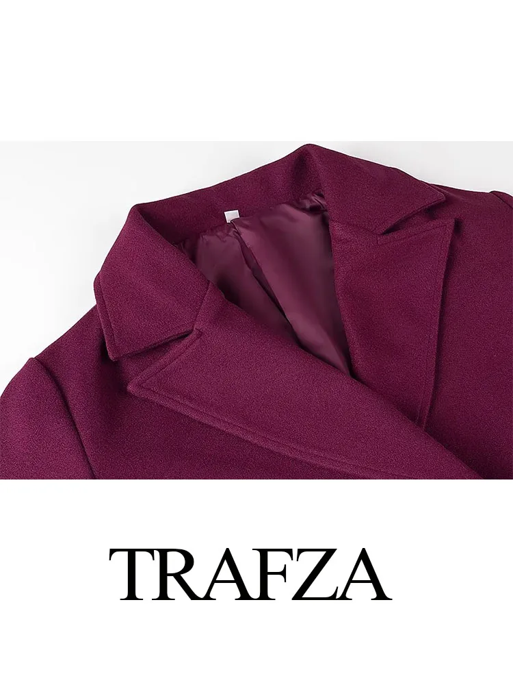 TRAFZA Female Winter Casual Loose Coat Solid Turn-Down Collar Long Sleeves Pockets Double Breasted Women New Fashion Coats