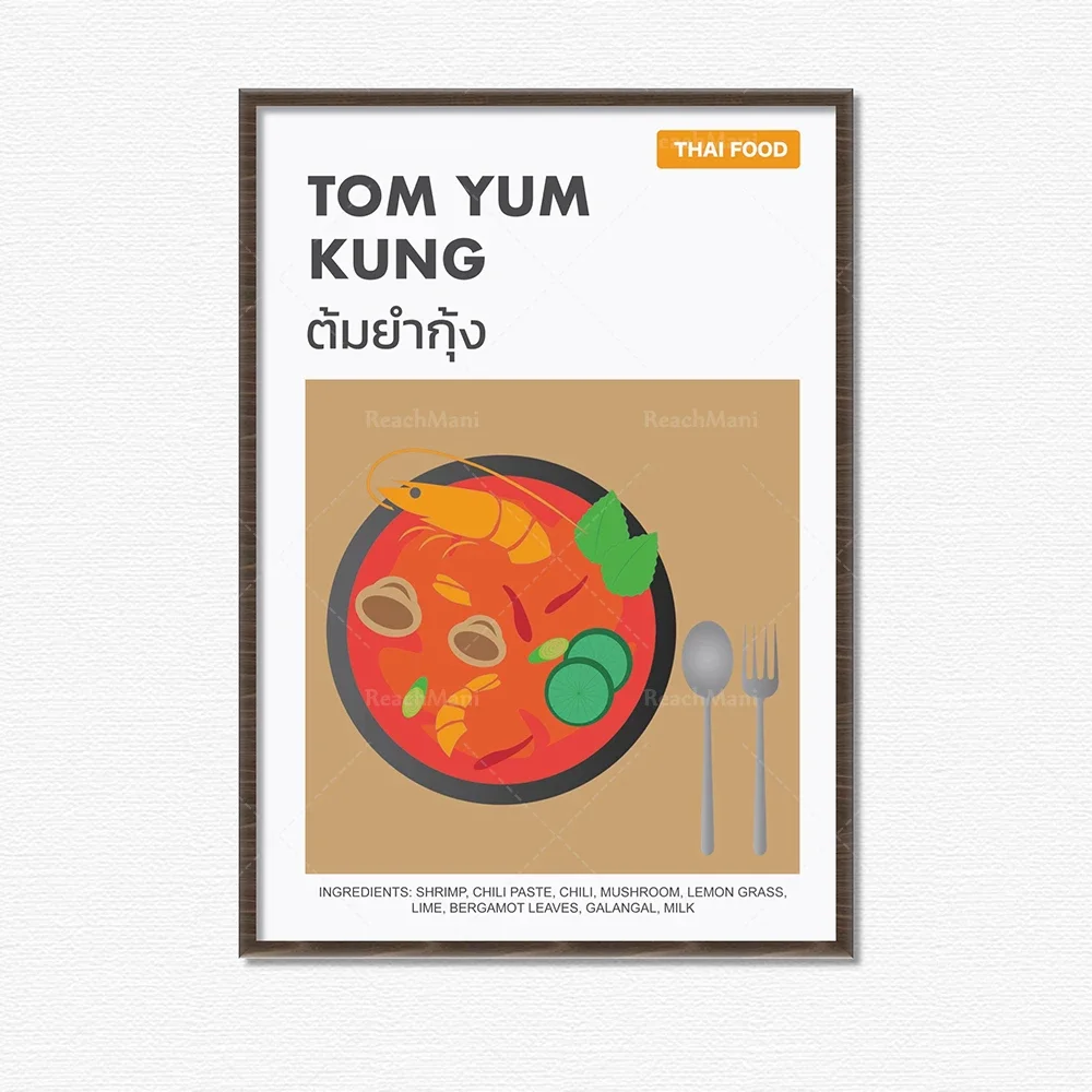 Japan Thailand China  Hong Kong Food Poster, Tom Yum, Udon, Ice Cream, Ramen, Satay, Takoyaki Kitchen Decoration