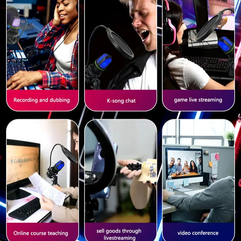 Xiaomi نشط إلغاء الضوضاء RGB الجدول ميكروفون USB التوصيل والتشغيل وحامل ثلاثي القوائم قابل للتعديل للاعبين اللافتات Coibeu