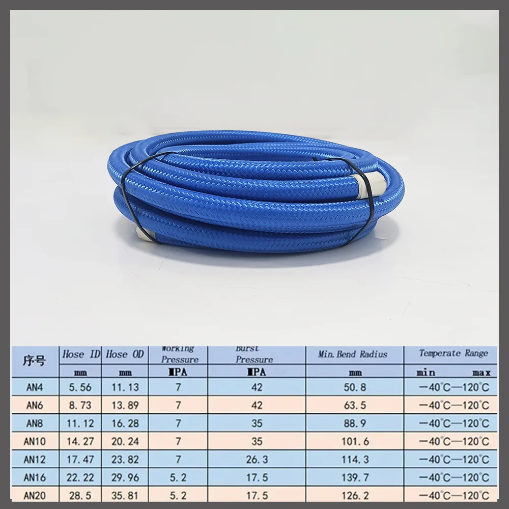 Blue Universal Car Fuel Hose Oil Gas Cooler Hose Line Pipe Tube Inside CPE Rubber 1M/AN4 AN6 AN8 AN10 AN12