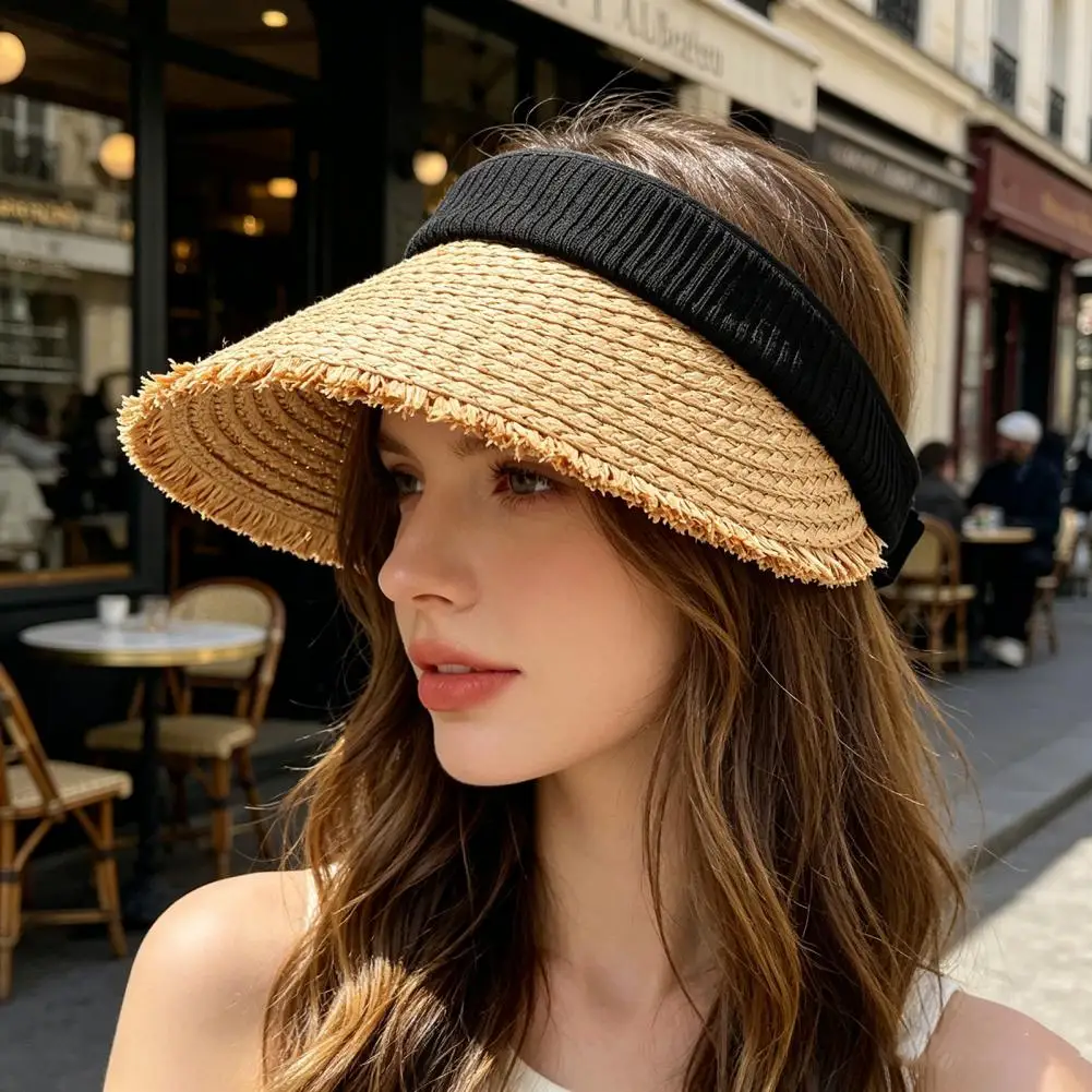 Foldable Sun Hat Foldable Braided Straw Sun Hat Wide Brim Uv Protection Hat Breathable Hollow Top Summer Travel Outdoor Hollow