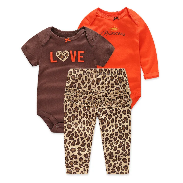 

Детские комбинезоны UNITIM для девочек, 3 шт., весенние комбинезоны с леопардовым принтом для новорожденных девочек + оранжевый комбинезон для девочек ясельного возраста + боди с короткими рукавами
