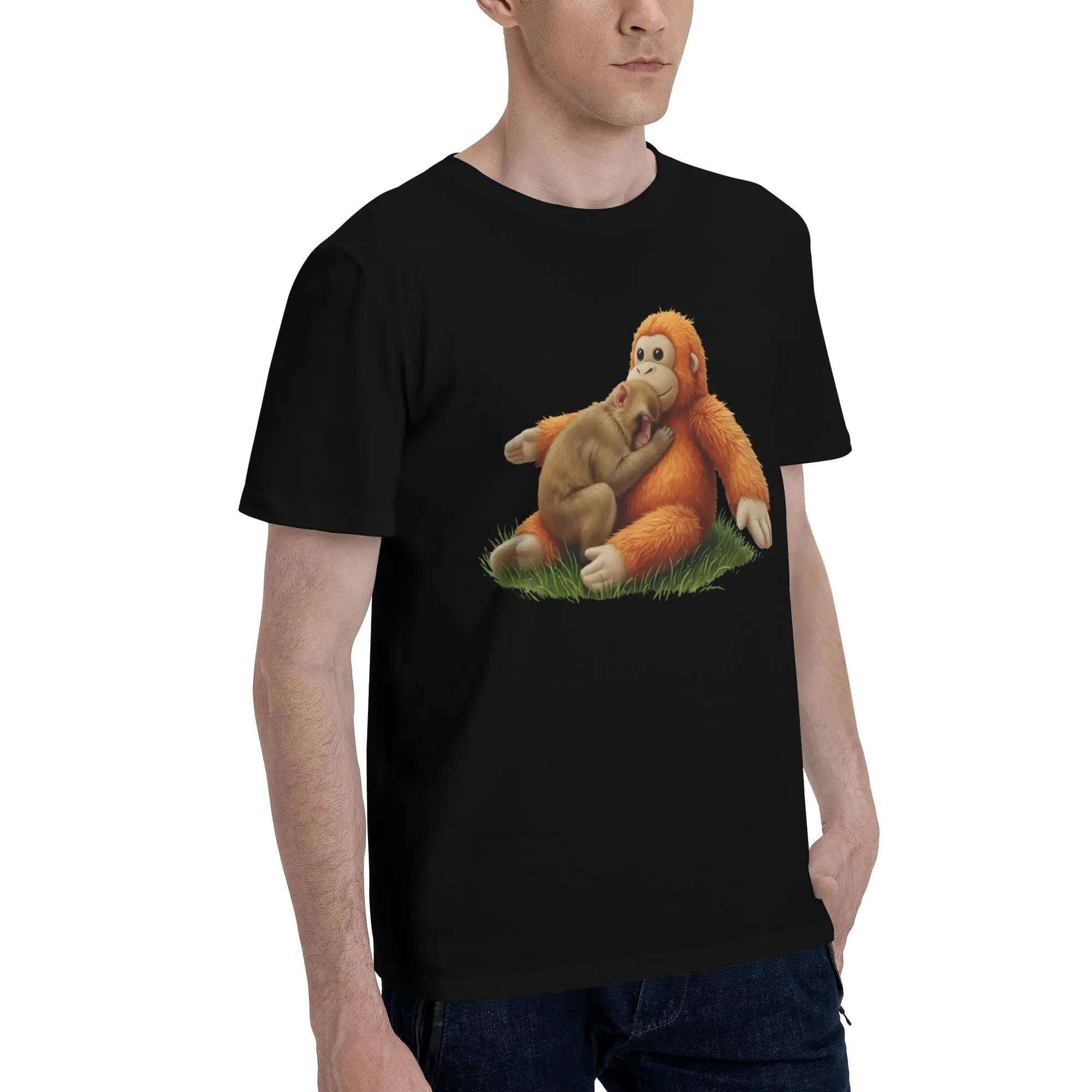 Men's T-Shirt Punch Monkey Cute Novelty 100% Cotton Tees Short Sleeve  T Shirts Round Neck Tops Unique