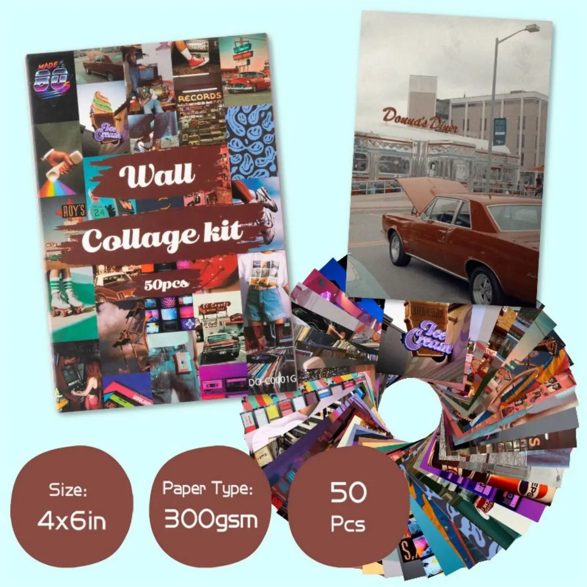 50Pcs Vintage 80s Collage Card Set Retro Aesthetics Colourful Cardboard Wall Collage Poster Art Print Home Decor for Bedroom