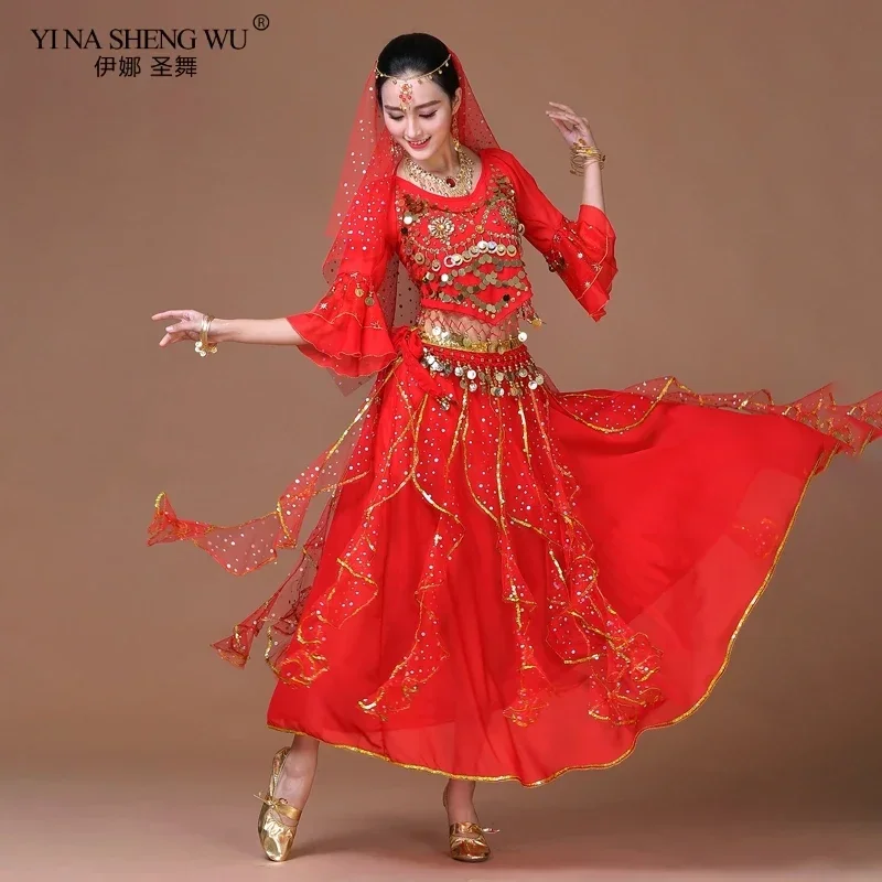 

2/3/5 комплектов танцевальной одежды для взрослых, танцевальная одежда, костюм для танца живота, индийский танец, костюм для восточного танца, сари, Болливуд для женщин