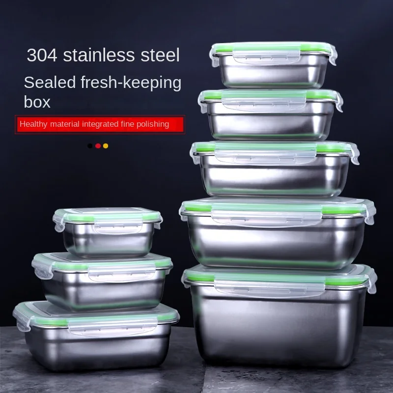 304 Stainless Steel Crisper，Food Lunch Bento Box Sealed Leakproof Travel Storage Box Household Pickle Refrigerator Freezer Box