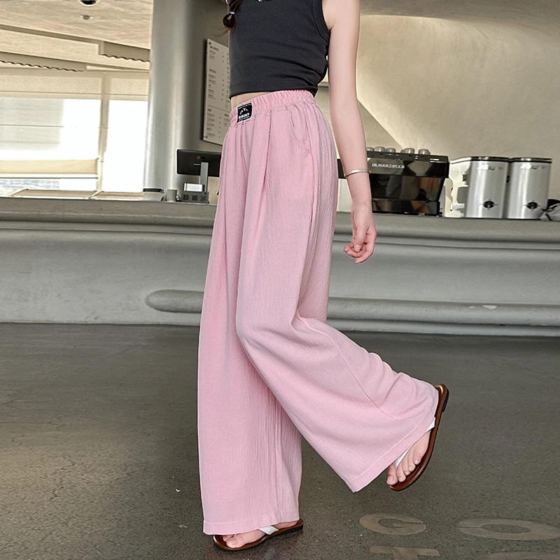 2025 summer new cotton linen pants for children loose fitting sports pants for girls breathable comfortable imitation denim pant
