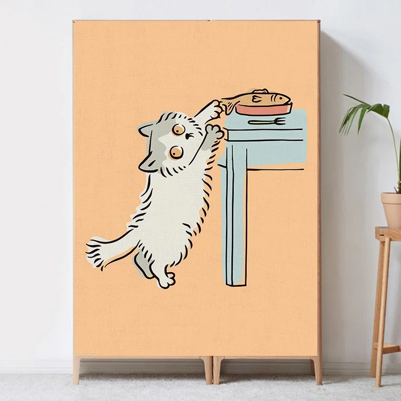 VIKAMA Green Calico Cat Cabinet Curtain, 6 Designs, Decor for Kitchen Bathroom Storage Cabinet