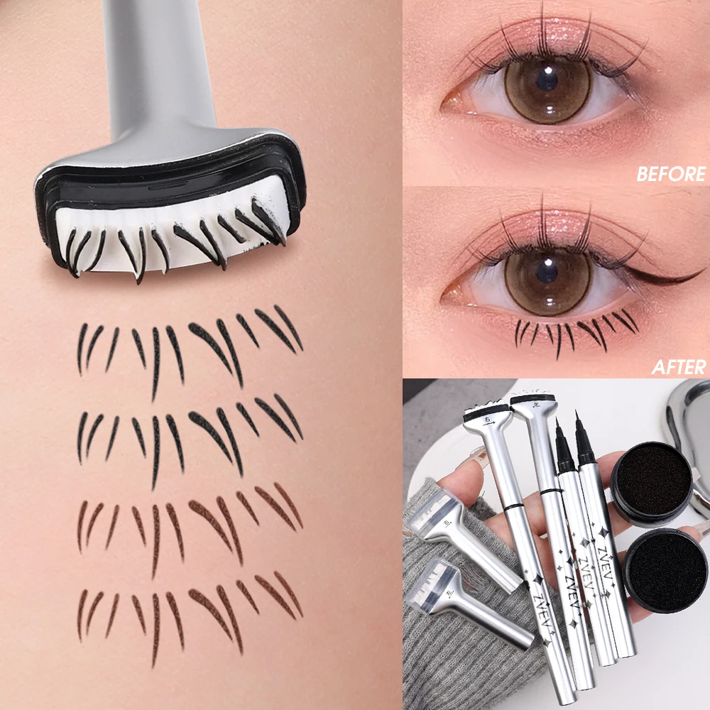 Black Brown Lower Eyelash Stamps Eyeliner 2 in 1 Eye Makeup Applicator Lower Lashes Extensions DIY Eyelash Template Makeup Tool