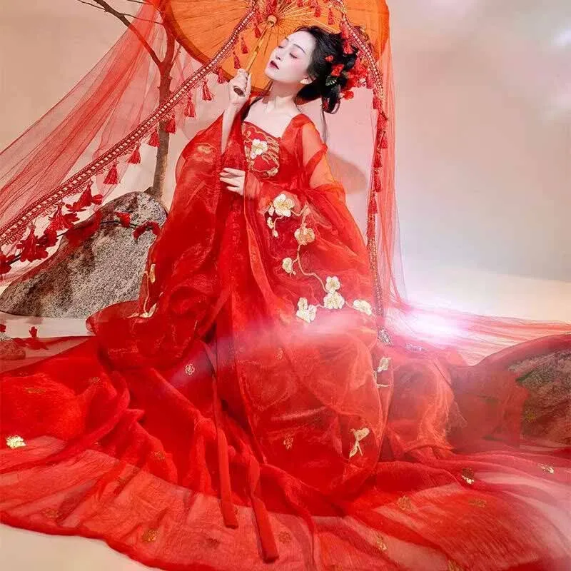 

Red Hanfu Dress For Women Traditional Chinese Tang Dynasty Hanfu Suits Female Halloween Cosplay Costume Vintage Hanfu Dress