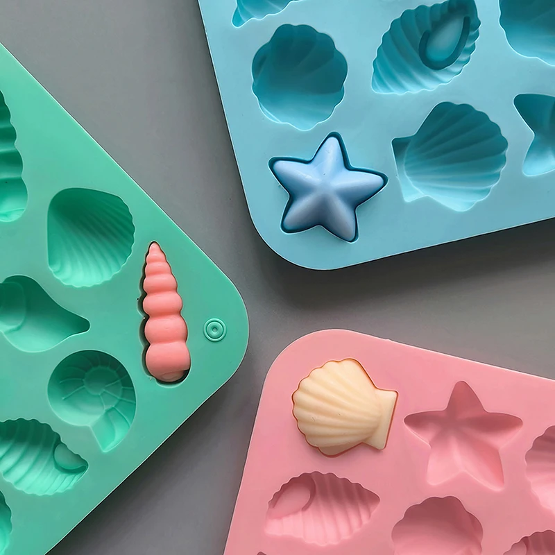 16 cavidades concha estrella de mar y otras formas moldes de silicona DIY dulces Mousse pastelería pudín pastel de Chocolate molde para hornear