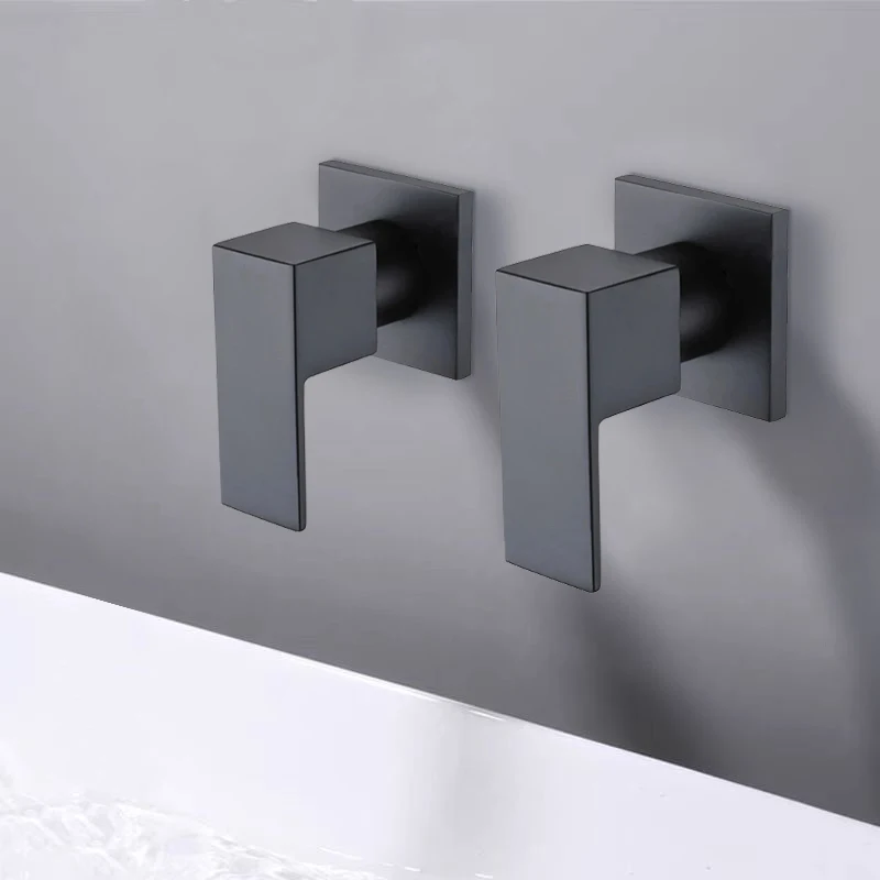 Wall Bathroom Faucet 1/4 Turn Bath Tub Solid Brass Black Tap Mixer Spout Factory Direct Modern Square Wels Hot &Cold Shower Set