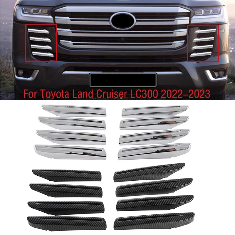 

8PCS For Toyota Land Cruiser 300 LC300 2022 2023 Chrome Black Carbon Fiber Front Bumper Trim Decorative Strip Cover Cap Lid