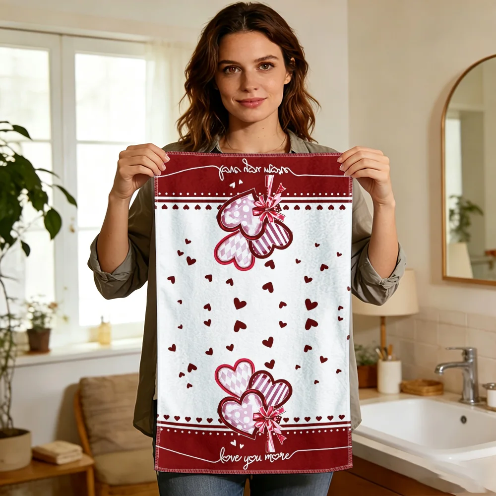 1pc/2pcs Valentine's Day Heart Pattern Kitchen Towel-Super absorbent, reusable polyester dishcloths perfect for home decor, cook