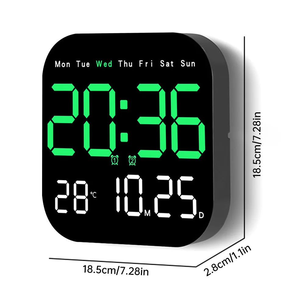 Large Digital Wall Clock Temperature Date Week Display 12/24H LED Alarm Clock Brightness Adjustment Table Clock Home Decor