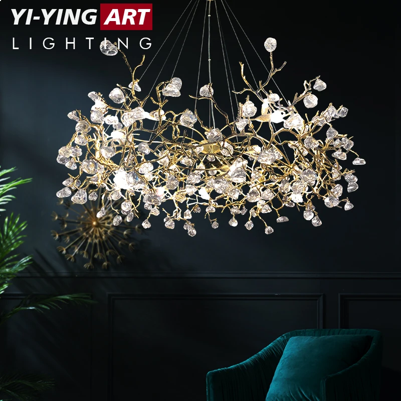 2021 new American luxury living room chandelier creative round glass crystal lamp simple copper dining room lamp