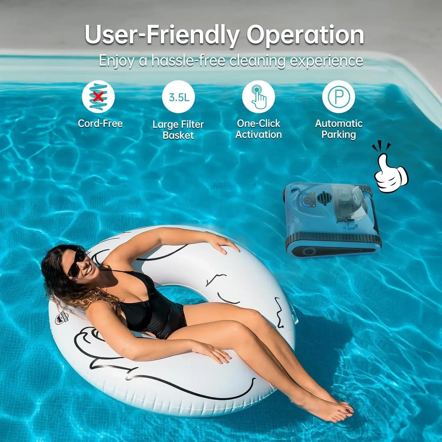 Cordless Robotic Pool Cleaner Automatic: Pool Vacuum for Above Ground Pool Wall Floor Waterline Cleaning 180W Powerful