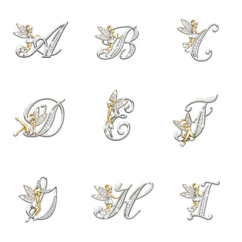 2022 New Metal Crystal English Letter Word Brooch Elf Angel Lapel Pina Suit Shirt Collar Pins Brooches for Women Accessories