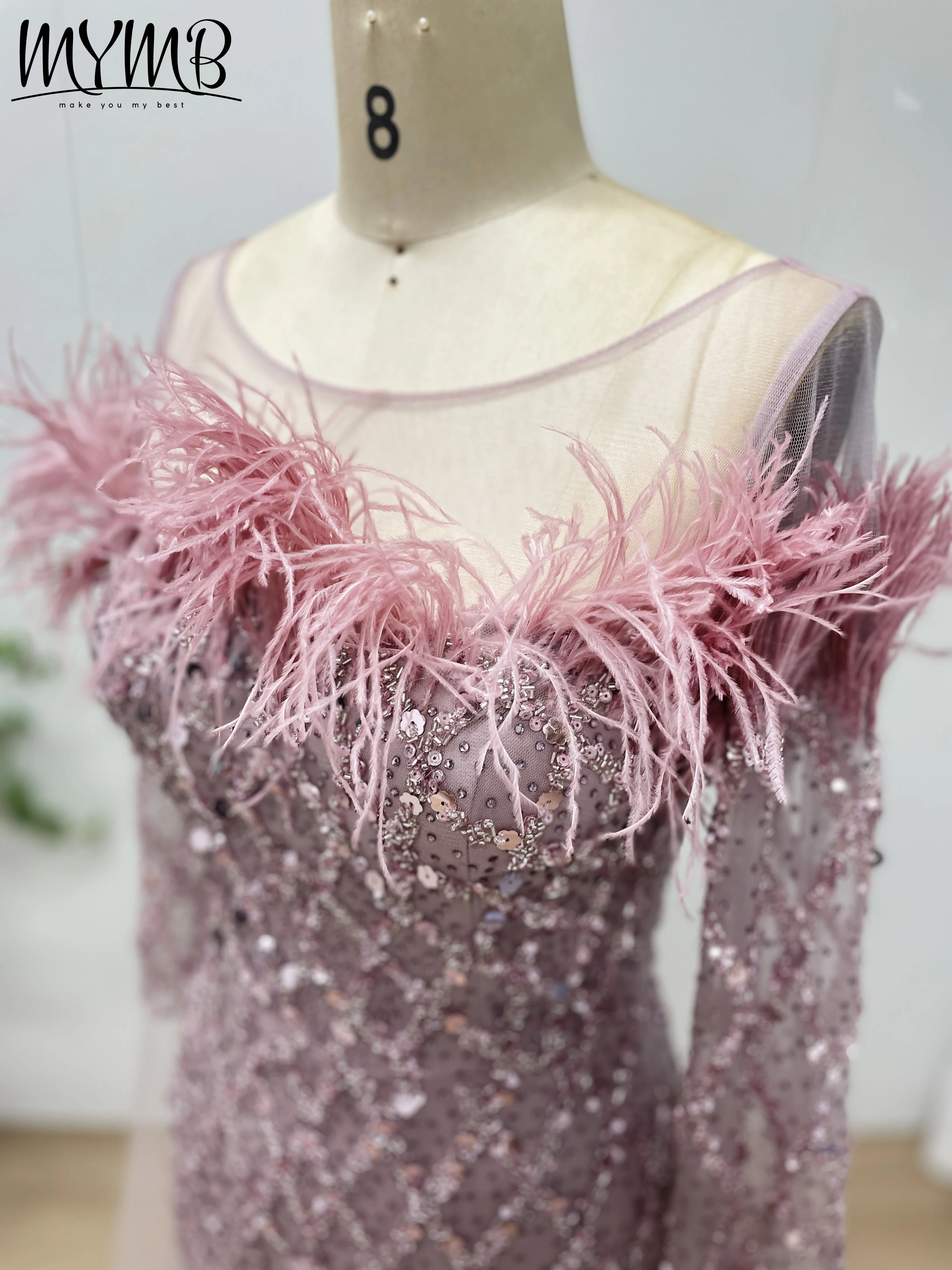 MYMB lujo Rosa caramelo pluma con cuentas capa sirena vestidos de noche vestidos para mujeres elegante boda Formal fiesta nuevo MB40392