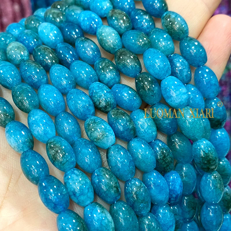 8x12MM Oval Natural Stone Apatite Color Chalcedony Loose Rice Spacer Beads for Jewelry Making DIY Bracelet Accessories Charms