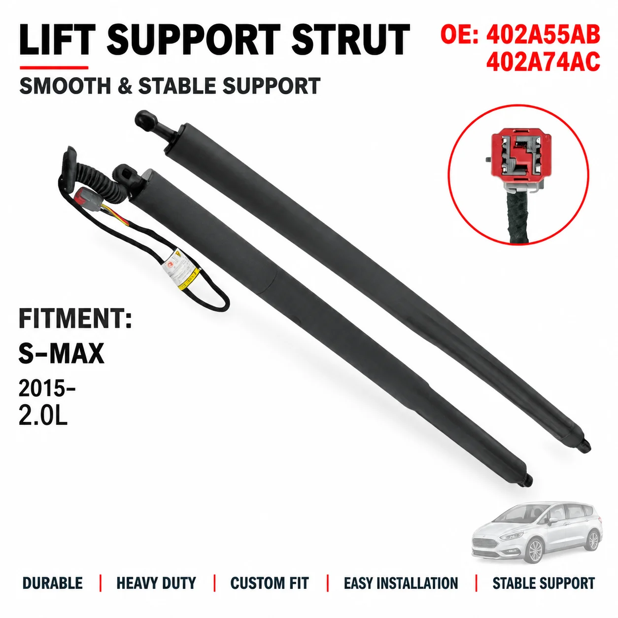 Electric Tailgate Strut Lift Support For 2015- Ford S-MAX EM2BR-402A55AB EM2BN-402A74AC Durable Reliable Direct Fit