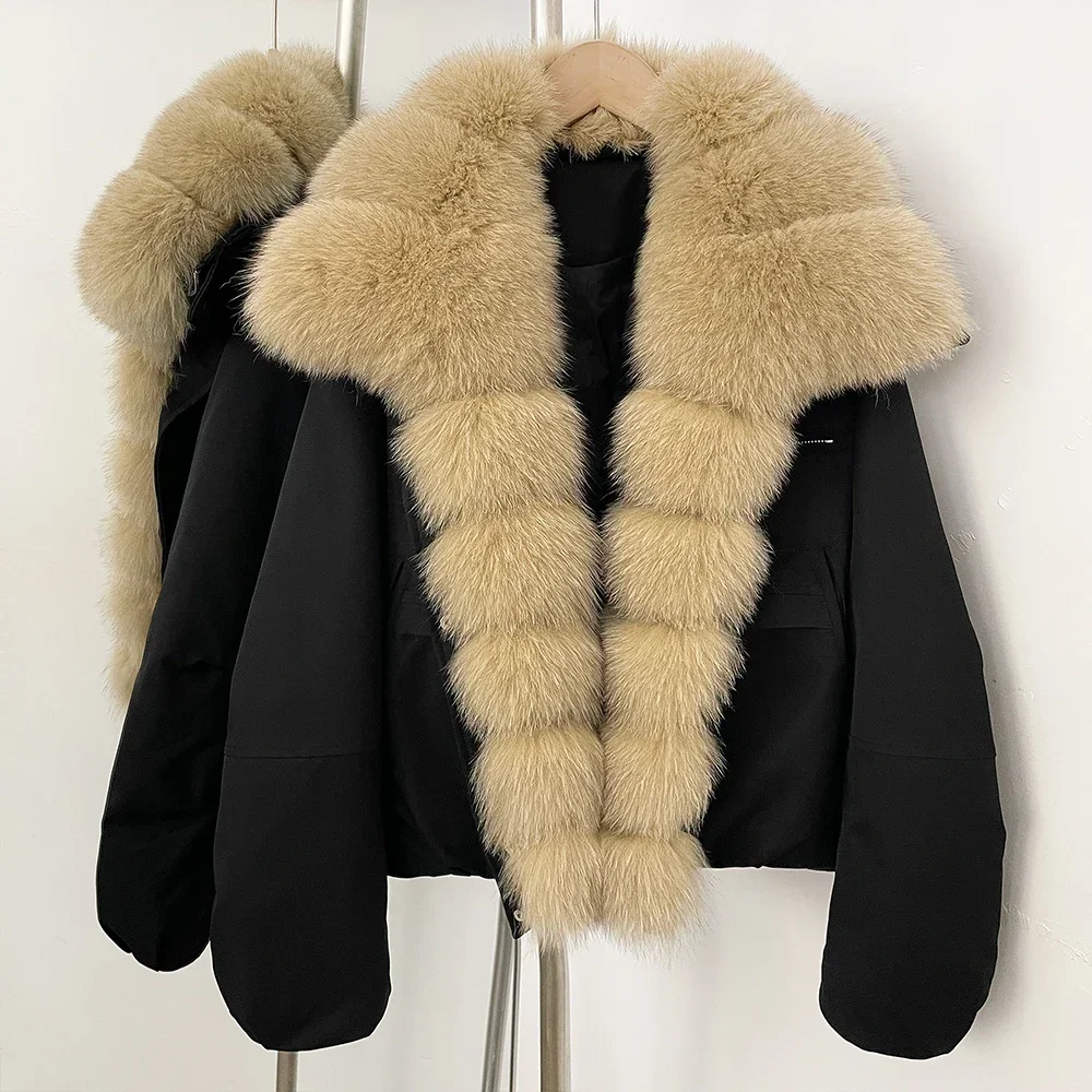 Daunenmantel für Damen, Winter-Parka-Jacken mit natürlichem Fell für Damen, Halbsaison-Jacke für Damen, warme Echtpelzmäntel für Damen 2025,