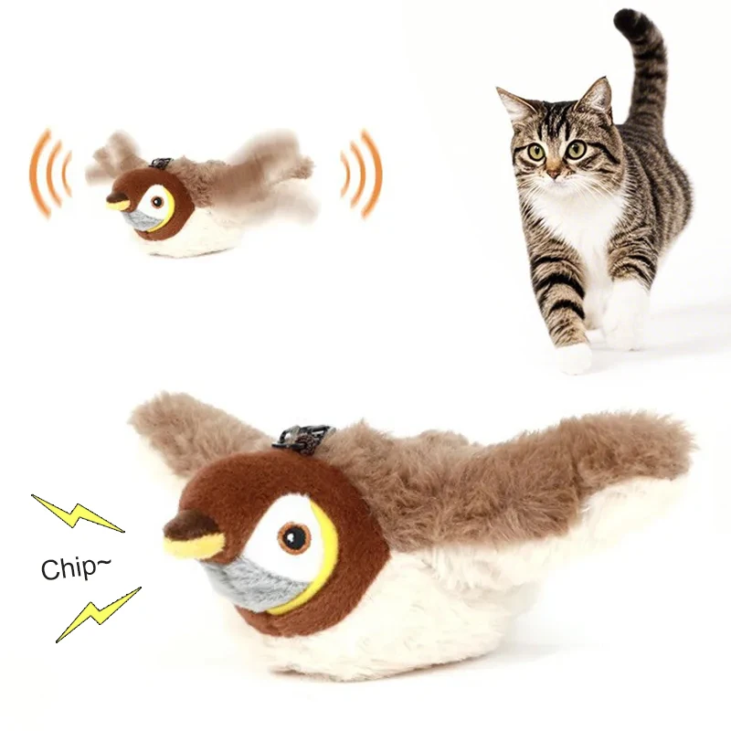 

Cat Chirping Toys Touch Activated Flapping Wings Sparrow Interactive Smart Cat Toys USB Exercise Pet Toys