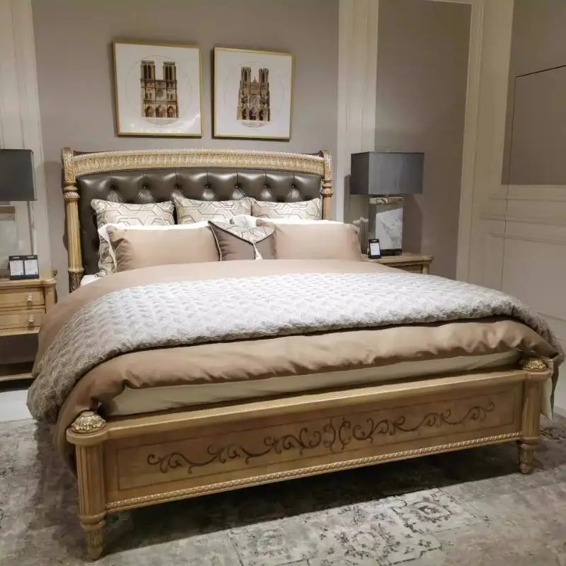 

Support Lumbar Frame Bed Modern Vintage Wooden Modern Double Bedroom Bed Style Solid Wood Household Letto Matrimoniale Furniture