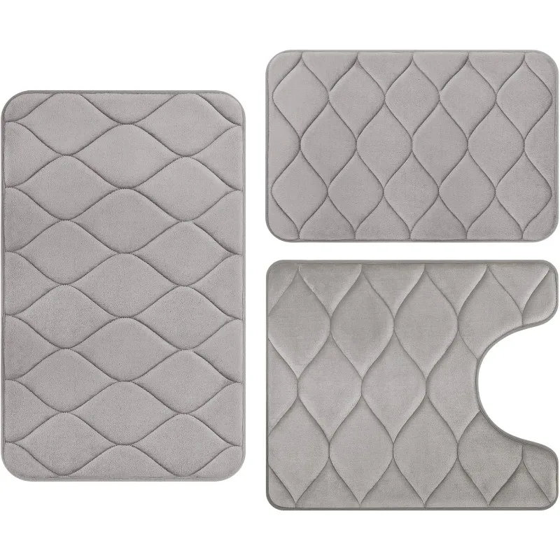 

Memory Foam Bathroom Rugs - Water Absorbent, Super Soft Non-Slip Bath Mat, Washable Ogee Design Bathroom Mat Set of 3,