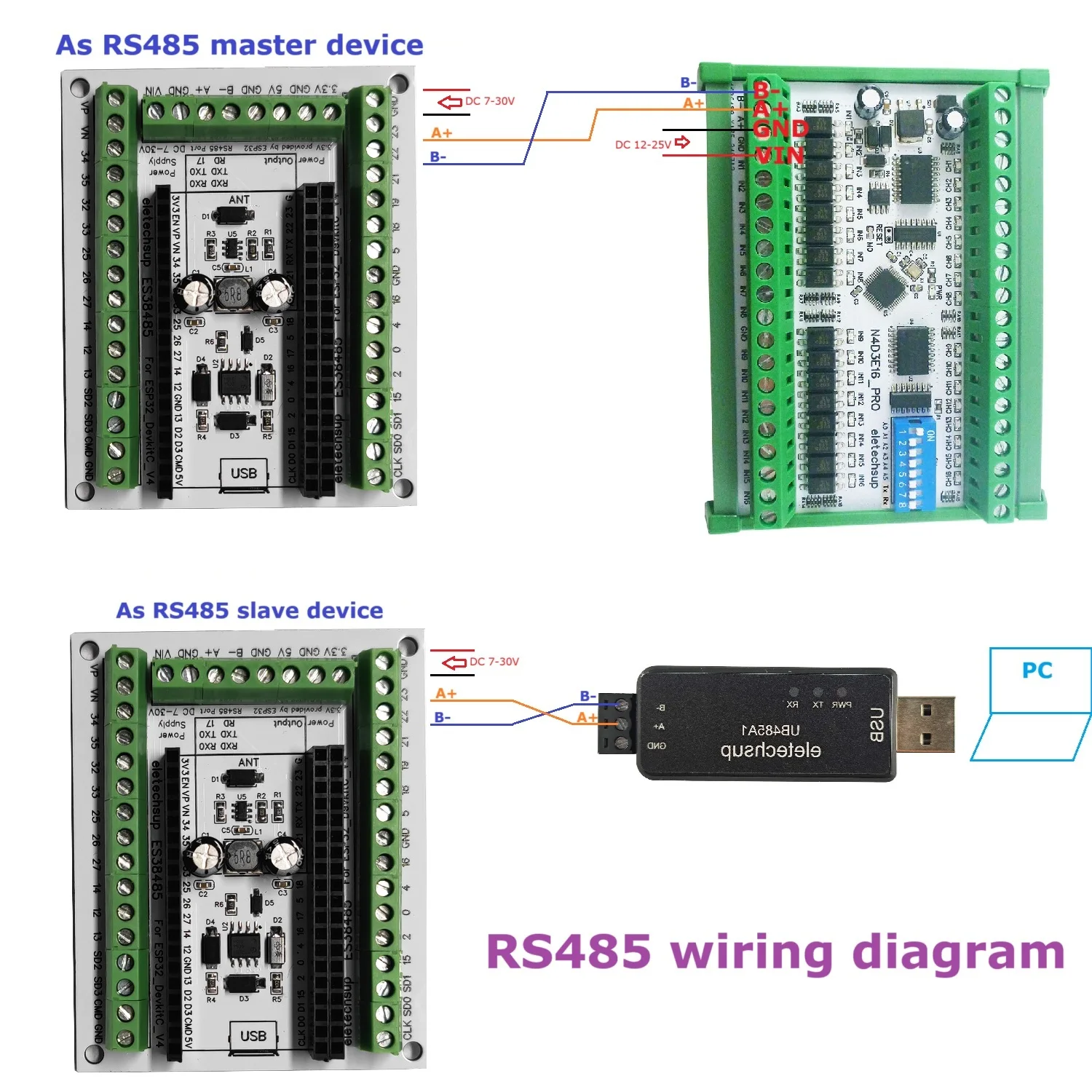 

Плата расширения ESP32 DevKitC V4 (7-30В до 5В/3.3В), 38-контактный RS485 последовательный порт, модуль удаленного ввода-вывода для IoT на DIN-рейку