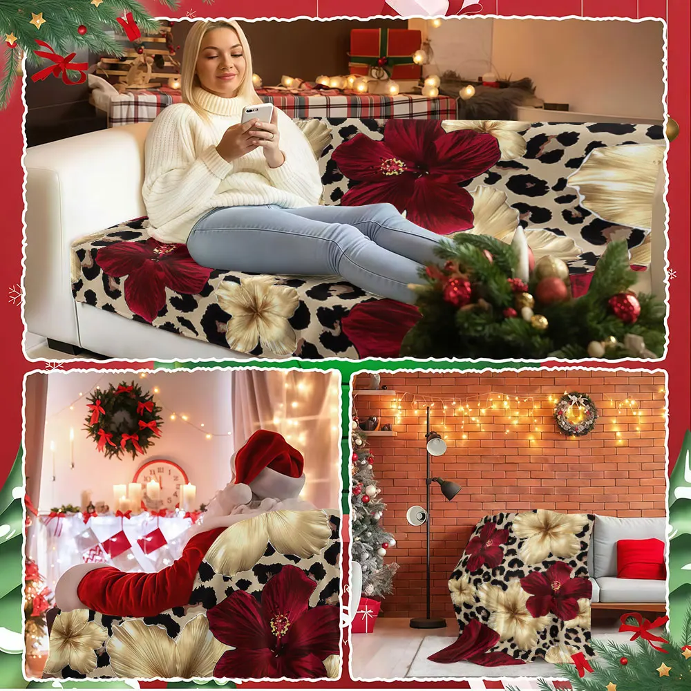 Tropical Hibiscus Leopard Winter Summer Flannel Blanket Throw Fleece Soft Fuzzy Plush Cozy Fleece Blankets for Sofa Ideal Gifts