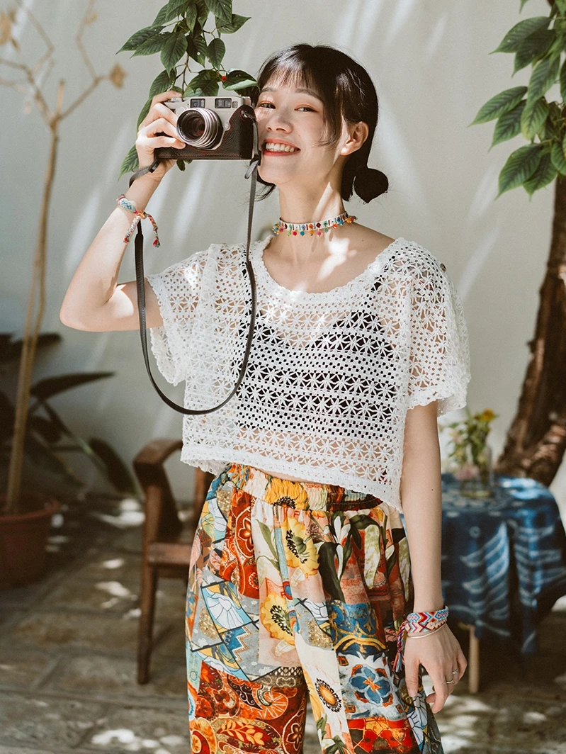 

n Knitted Cover up Sun Protection Top with Skirt Beach Vaion ort Sve High Waist Fairy Aosphere Women's irt